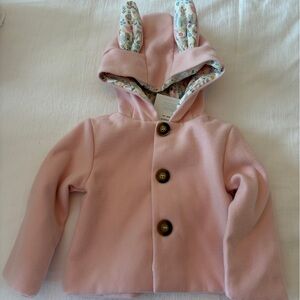 bella bliss Soft Pink Hooded Pea Coat with Bunny Ears